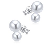 Charming Two Pearl Cluster Silver Ear Stud STS-5260